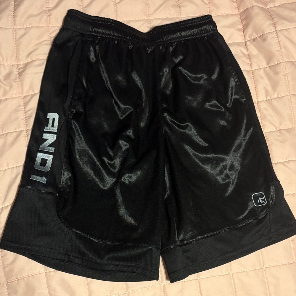 AND1 Men's Black and Silver Athletic Shorts